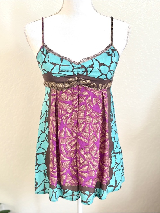Petticoat Alley Tops - Petticoat Alley Women's silk Turquoise purple print Spaghetti Strap camisole S